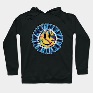 Graffiti Groove: 90s Smiley Splash!"- Retro Cute Hipster Blues Hoodie